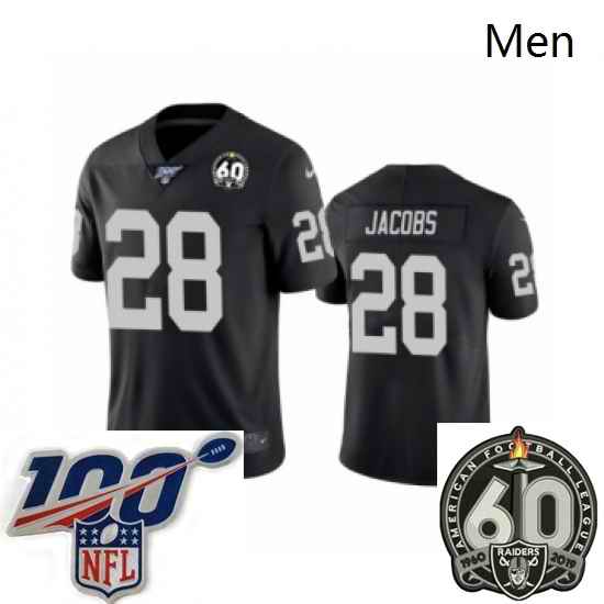 Men Oakland Raiders #28 Josh Jacobs Black 60th Anniversary Vapor Untouchable Limited Player 100th Season Football Jersey